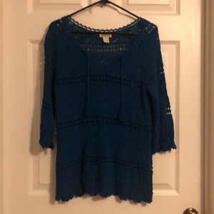 Lucky Brand Blue Crochet Knit Top